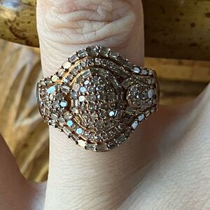 Natural Champagne Diamond Sterling Silver Ring Size 7